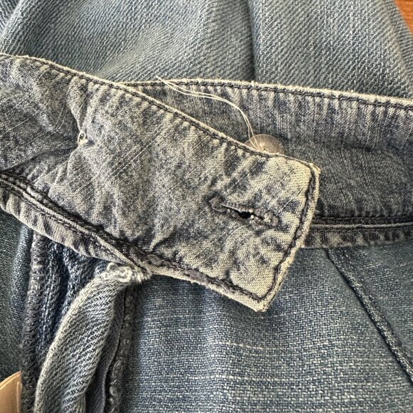 We The Free Embroidered Daisy Wide Leg High Rise Pants Cotton Flat Front Blue Sz - Picture 5 of 14